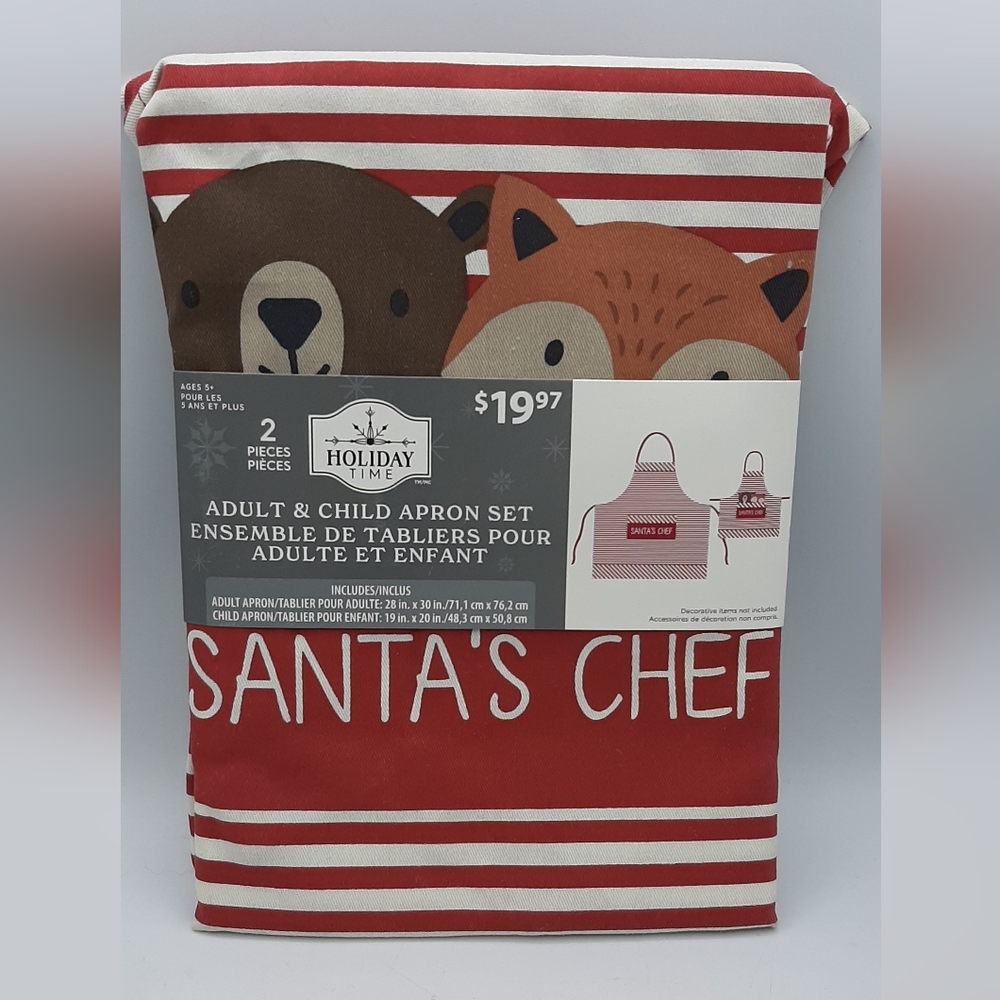 Holiday Time Santa's Chef Adult & Child Apron Set 2 Piece New Package